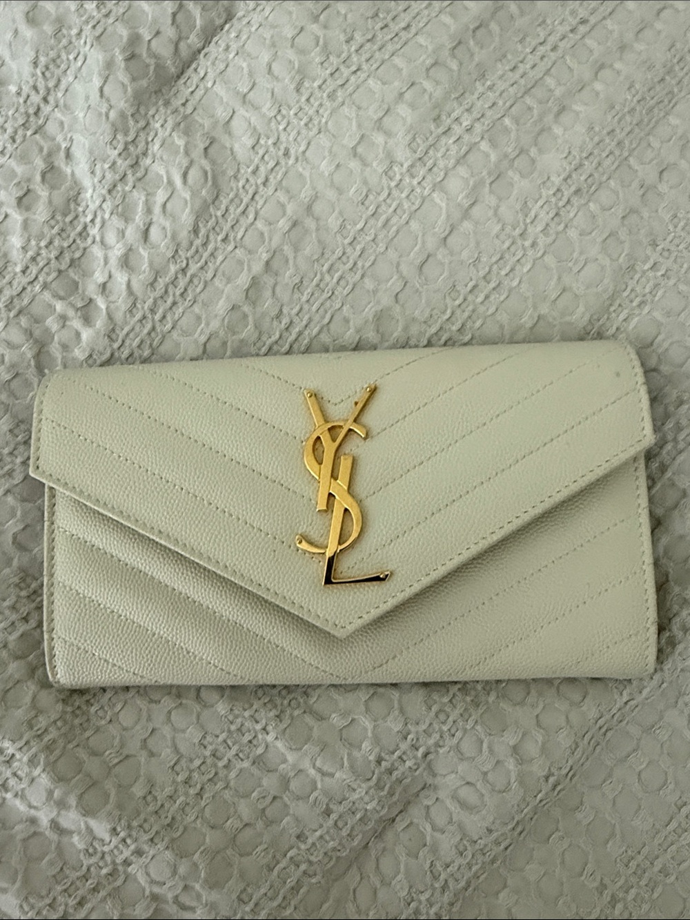 Saint Laurent Quilted Envelope Wallet - Ivory Cream with Gold YSL Hardware